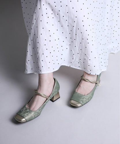 【shoes365】刺繍模様　切り替えつま先デザインパンプス