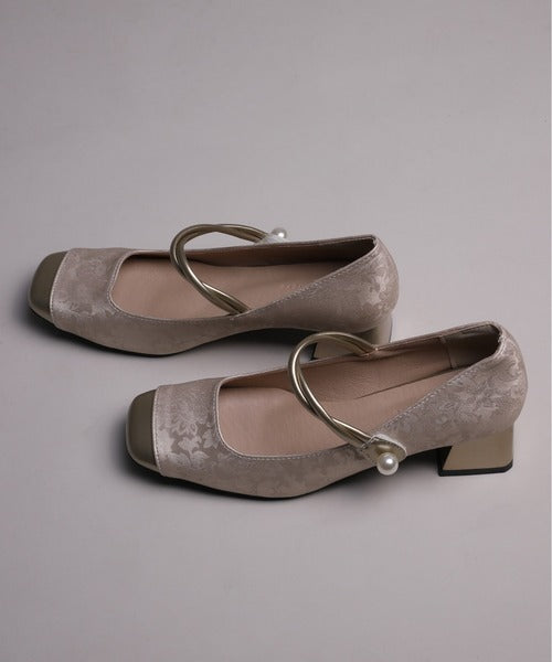 【shoes365】刺繍模様　切り替えつま先デザインパンプス