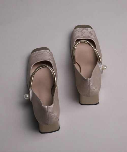 【shoes365】刺繍模様　切り替えつま先デザインパンプス