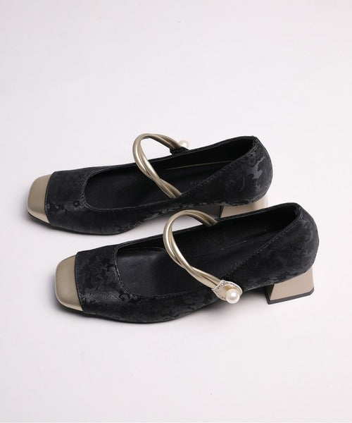 【shoes365】刺繍模様　切り替えつま先デザインパンプス