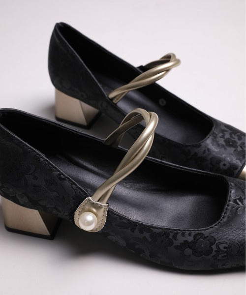 【shoes365】刺繍模様　切り替えつま先デザインパンプス