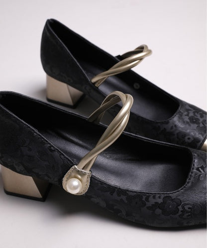 【shoes365】刺繍模様　切り替えつま先デザインパンプス