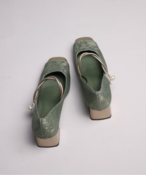 【shoes365】刺繍模様　切り替えつま先デザインパンプス