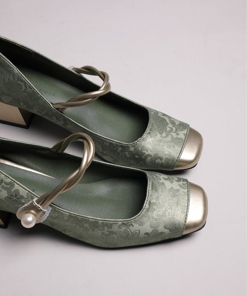 【shoes365】刺繍模様　切り替えつま先デザインパンプス