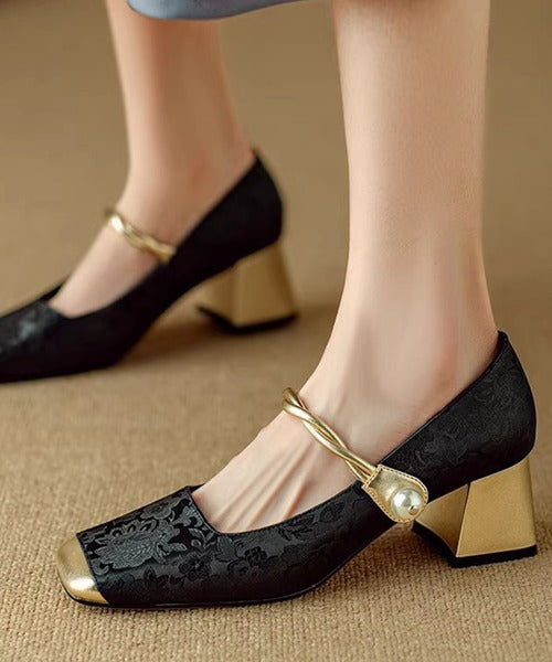 【shoes365】刺繍模様　切り替えつま先デザインパンプス