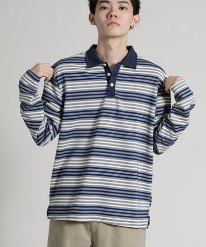 【aimoha neo】Retro Stripe Long Sleeve Polo