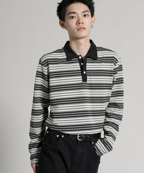 【aimoha neo】Retro Stripe Long Sleeve Polo