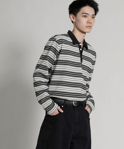 【aimoha neo】Retro Stripe Long Sleeve Polo