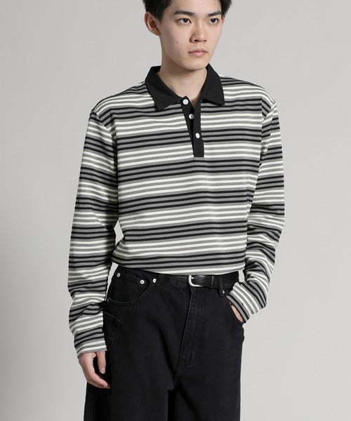 【aimoha neo】Retro Stripe Long Sleeve Polo