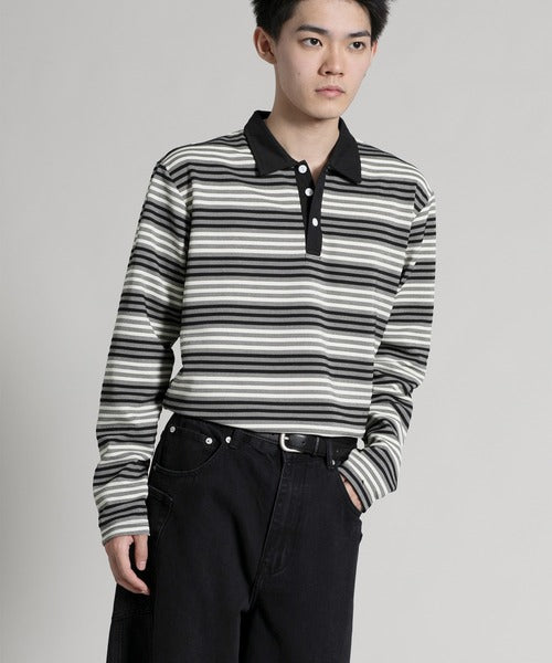 【aimoha neo】Retro Stripe Long Sleeve Polo