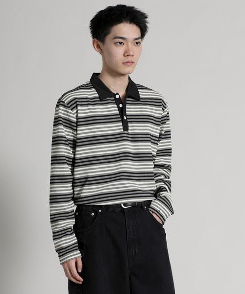 【aimoha neo】Retro Stripe Long Sleeve Polo