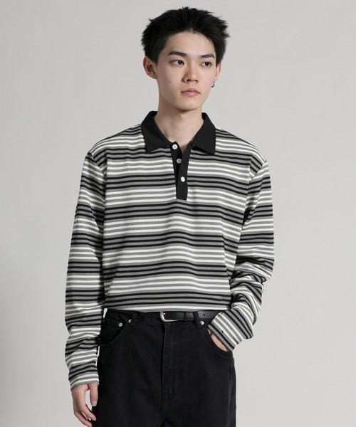 【aimoha neo】Retro Stripe Long Sleeve Polo