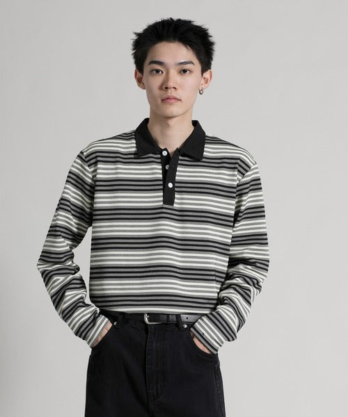 【aimoha neo】Retro Stripe Long Sleeve Polo