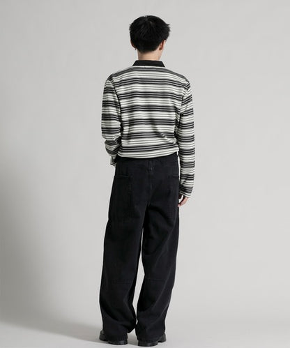 【aimoha neo】Retro Stripe Long Sleeve Polo