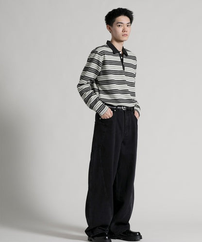 【aimoha neo】Retro Stripe Long Sleeve Polo