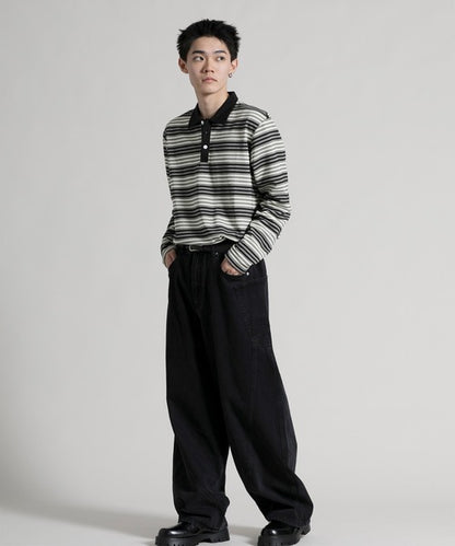 【aimoha neo】Retro Stripe Long Sleeve Polo