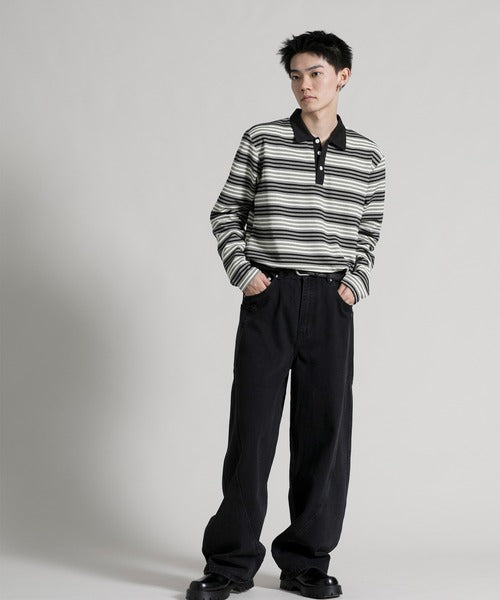 【aimoha neo】Retro Stripe Long Sleeve Polo