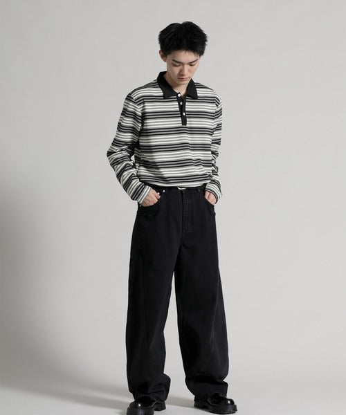 【aimoha neo】Retro Stripe Long Sleeve Polo