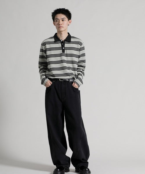 【aimoha neo】Retro Stripe Long Sleeve Polo