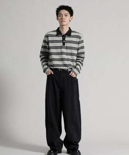 【aimoha neo】Retro Stripe Long Sleeve Polo