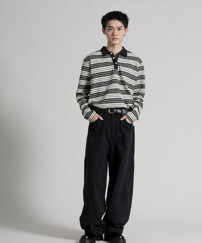 【aimoha neo】Retro Stripe Long Sleeve Polo