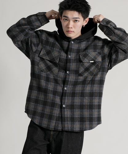 【aimoha neo】 Vintage Plaid Hoodie Shirt