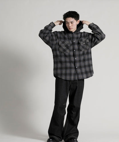 【aimoha neo】 Vintage Plaid Hoodie Shirt