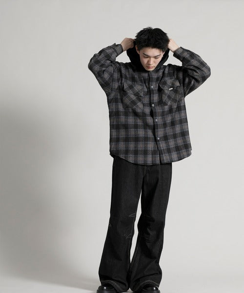 【aimoha neo】 Vintage Plaid Hoodie Shirt