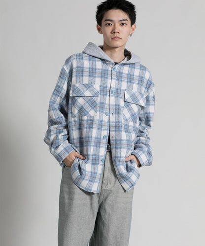 【aimoha neo】 Vintage Plaid Hoodie Shirt