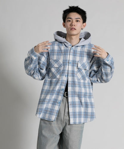 【aimoha neo】 Vintage Plaid Hoodie Shirt