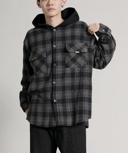 【aimoha neo】 Vintage Plaid Hoodie Shirt