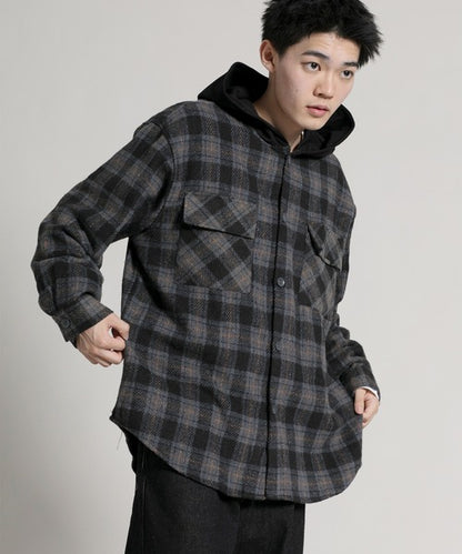 【aimoha neo】 Vintage Plaid Hoodie Shirt