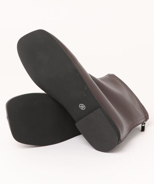 【shoes365】ソフトレザー スクエアトゥ フラットショートブーツ