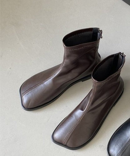 【shoes365】ソフトレザー スクエアトゥ フラットショートブーツ