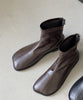 【shoes365】ソフトレザー スクエアトゥ フラットショートブーツ
