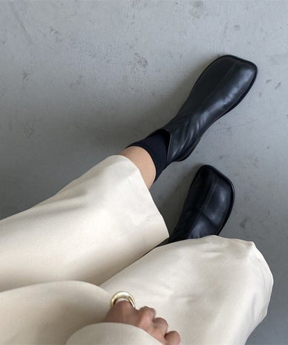 【shoes365】ソフトレザー スクエアトゥ フラットショートブーツ