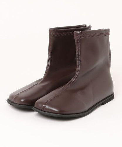 【shoes365】ソフトレザー スクエアトゥ フラットショートブーツ