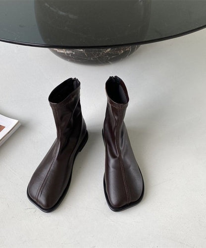 【shoes365】ソフトレザー スクエアトゥ フラットショートブーツ