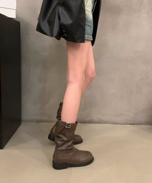 【shoes365】バックル付き　革ブーツ