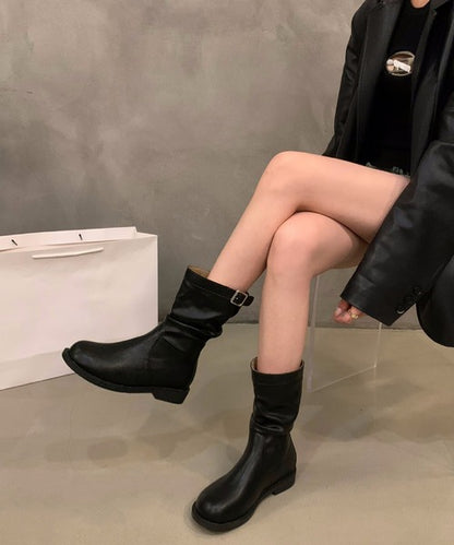 【shoes365】バックル付き　革ブーツ