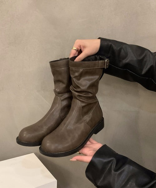 【shoes365】バックル付き　革ブーツ