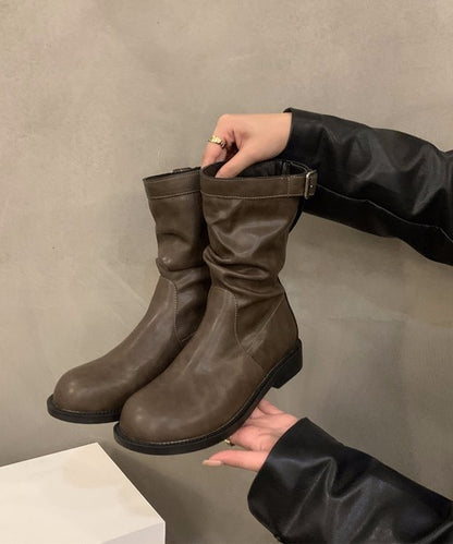 【shoes365】バックル付き　革ブーツ