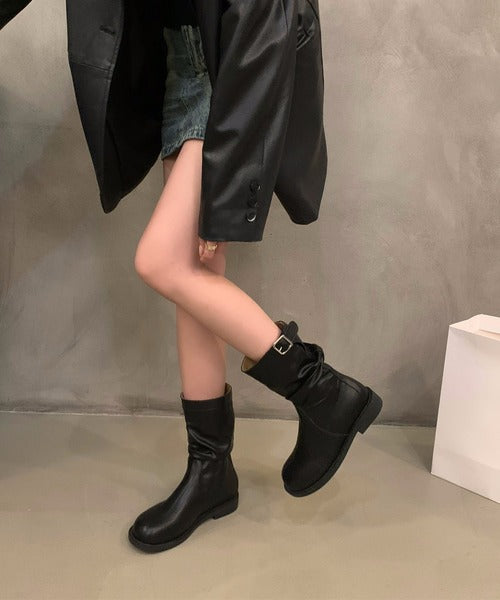 【shoes365】バックル付き　革ブーツ