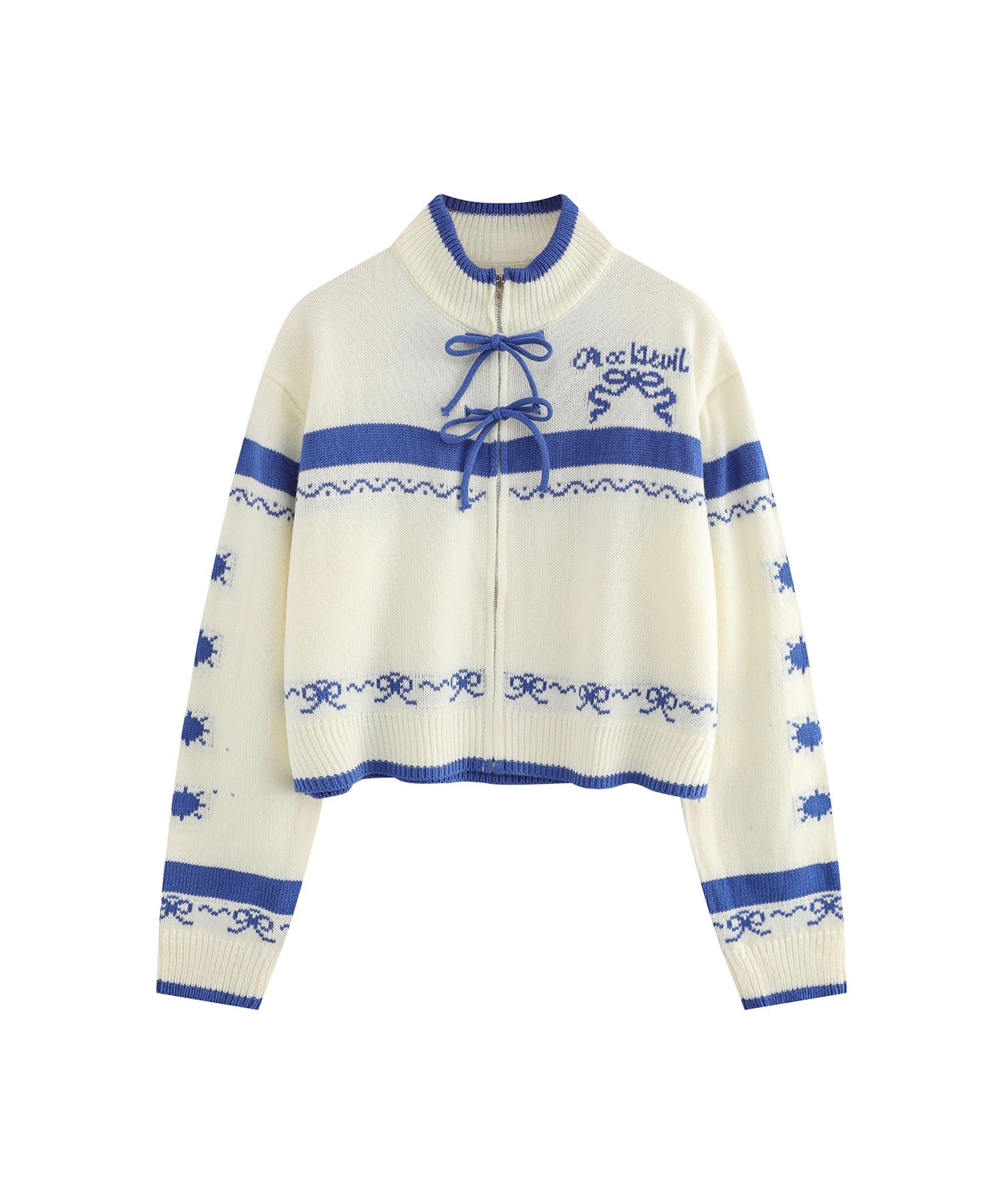 リボンモチーフ ホワイトニット HOOK】for girls リボン柄ジップニット – 《公式》moremore（モアモア）