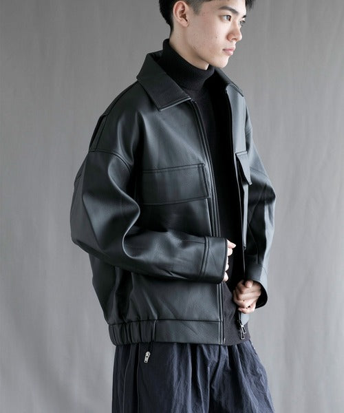 【aimoha neo】Fake Leather Zip-Up Jacket