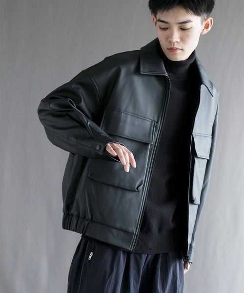 【aimoha neo】Fake Leather Zip-Up Jacket