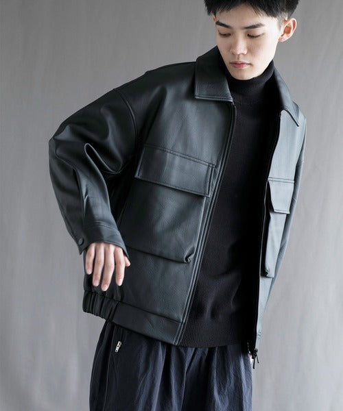 【aimoha neo】Fake Leather Zip-Up Jacket