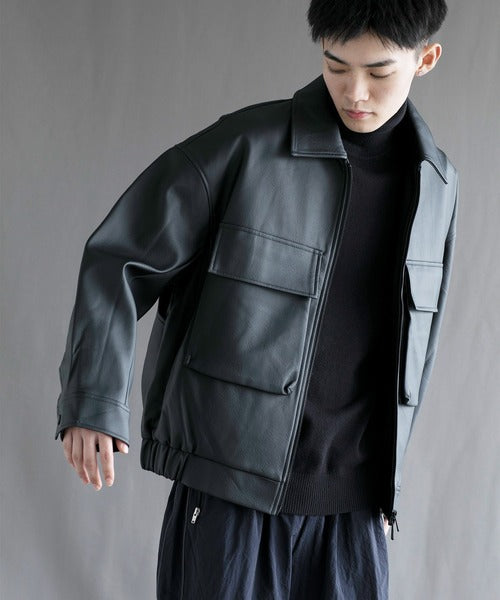 【aimoha neo】Fake Leather Zip-Up Jacket