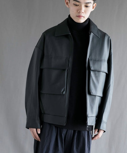 【aimoha neo】Fake Leather Zip-Up Jacket