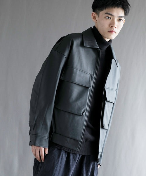 【aimoha neo】Fake Leather Zip-Up Jacket